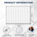 Lined Whiteboard Blank Grid Aluminum Frame Dry Erase Board Reusable Wall - Image 2