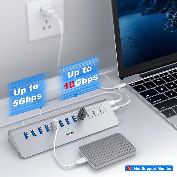 YH9AC Powered USB Hub 10Gbps, intpw 12 Port USB C Hub - Image 3