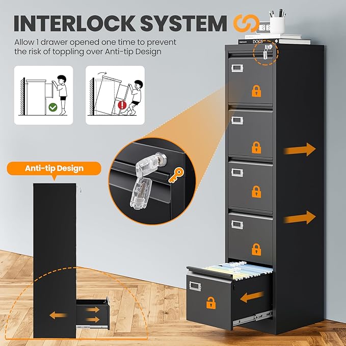 AFAIF 5 Drawer File Cabinet - Image 4