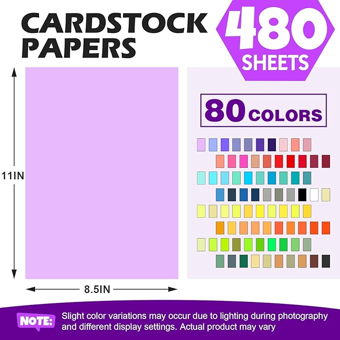 480 Sheets 8.5" X 11" Colored Cardstock, 80 Assorted Colors 180 GSM/65 LB - Image 2