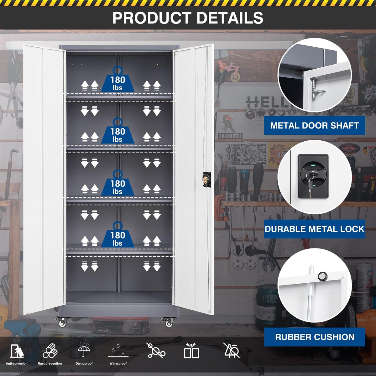 fesbos metal rolling storage cabinet-74.6” tall steel file, front angle view