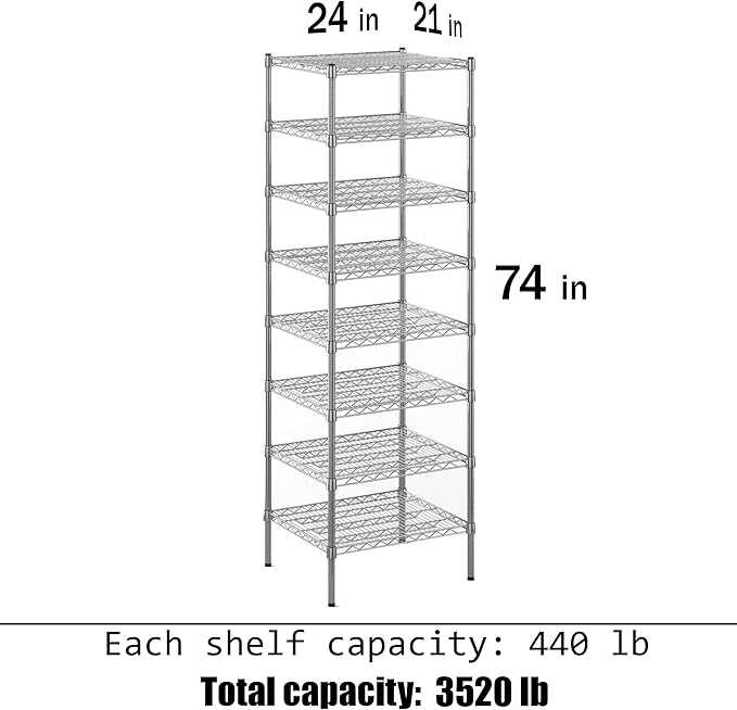 Regal Altair 21" Deep x 24" Wide x 74" Height Wire Shelving Kit | 8-Tier | NSF - Image 3