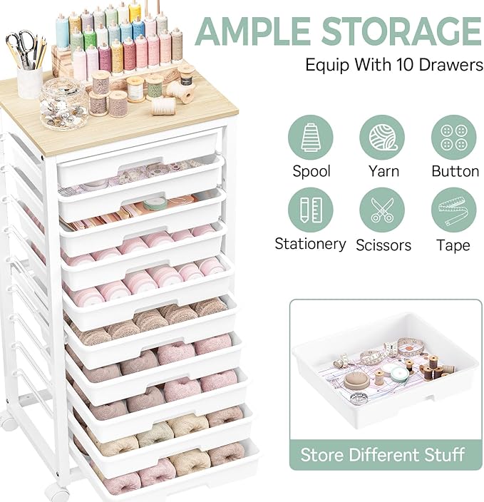 SYKIARIOL Rolling Cart with Drawers, 10 Drawer Rolling Cart, Rolling storage - Image 3