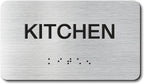 KITCHEN Signs with Raised Text & Grade 2 Braille, Brushed Aluminum/Silver by EliteSign