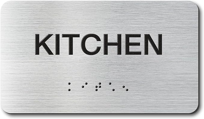 KITCHEN Signs with Raised Text & Grade 2 Braille, Brushed Aluminum/Silver by EliteSign