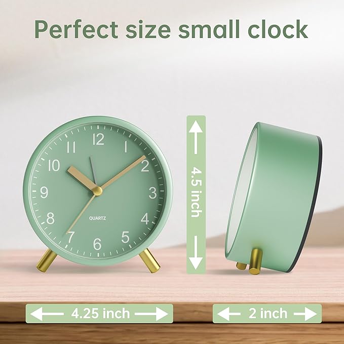 Analog Alarm Clock, 4 inch Super Silent Non Ticking Small Clock - Image 7