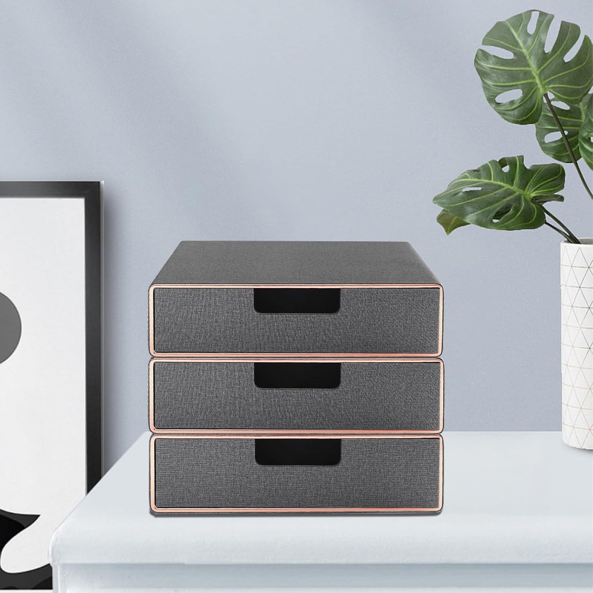 Stackable Organizer Drawer PU Leather Classic Handmade,Organize Home Office D...