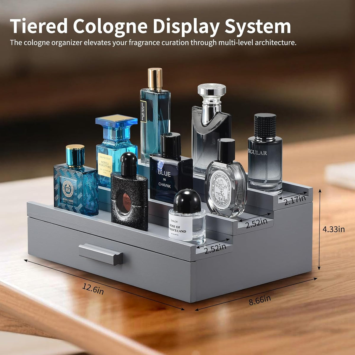 Perfume Organizer for Men,3 Tier Perfume Display Stand,Gray