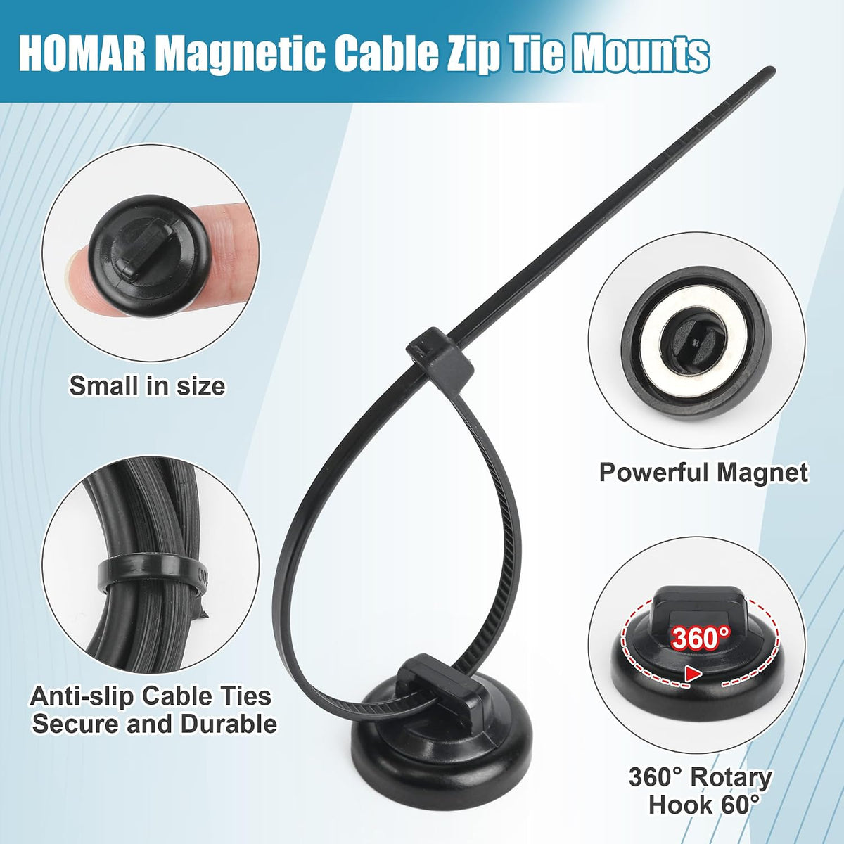 24Pcs Magnetic Zip Tie Mount 100Pcs Cable Ties,Zip Tie Base Holder Set