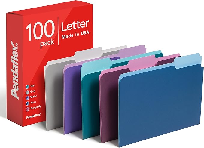 Pendaflex Two Tone Color File Folders, Letter Size, 1/3-Cut Tabs, 5 Color by TOPSProducts