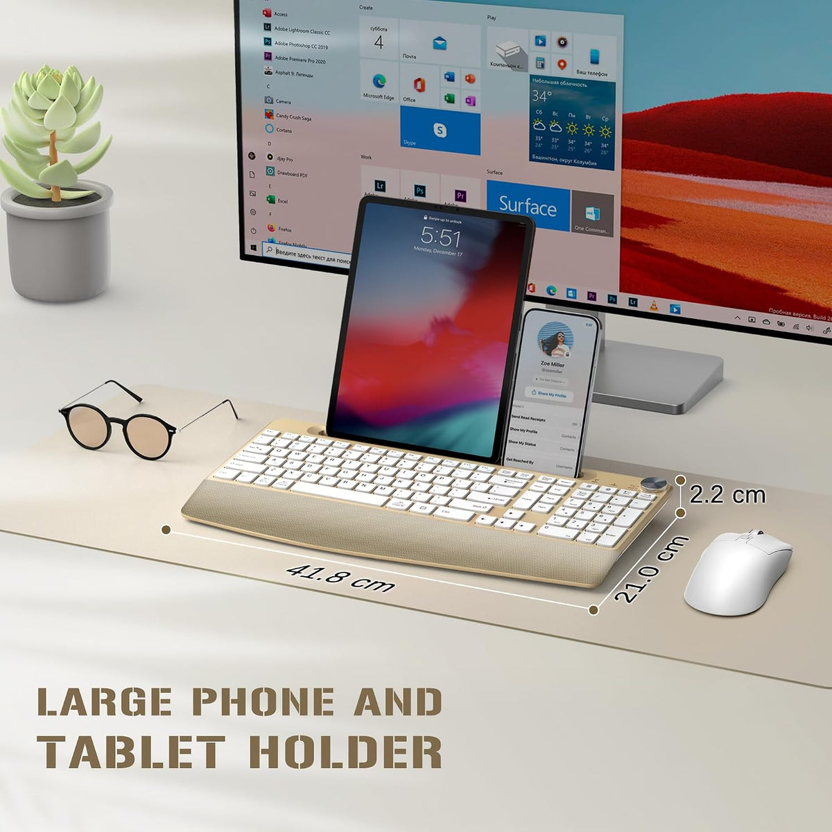 GAMCATZ Ergonomic Wireless Keyboard with Wrist Rest-Low-Profile,Phone/Tablet ...