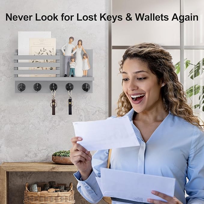 Lwenki Key Holder for Wall – Decorative Wooden Mail Holder and Key Shelf - Image 6