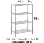 Regal Altair 24" Deep x 48" Wide x 74" Height Wire Shelving Kit | 4-Tier | NSF - Image 3