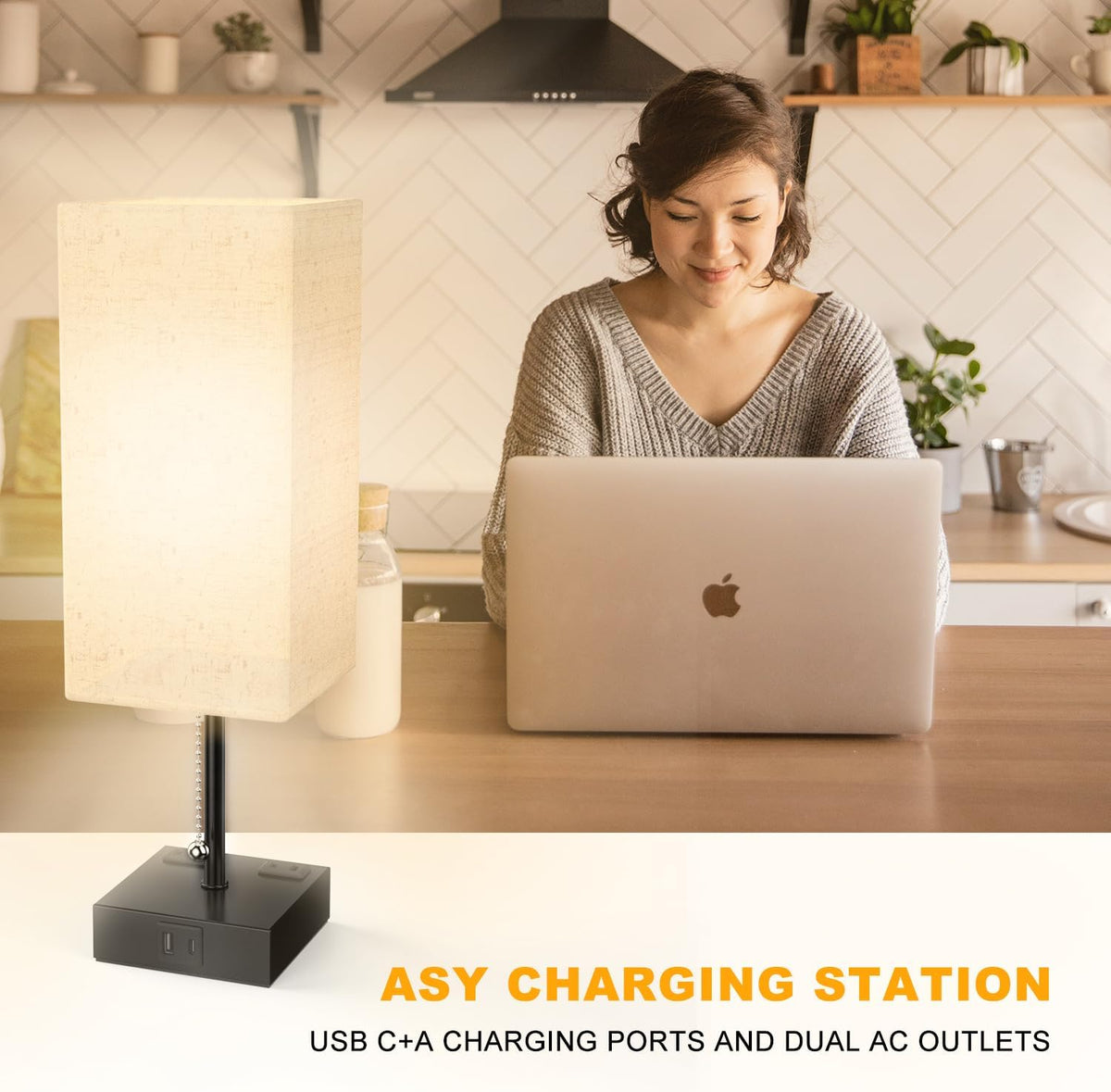 YIDPU Table Lamp for Bedroom with USB,Bedside Lamp with USB C+A Charging Port...
