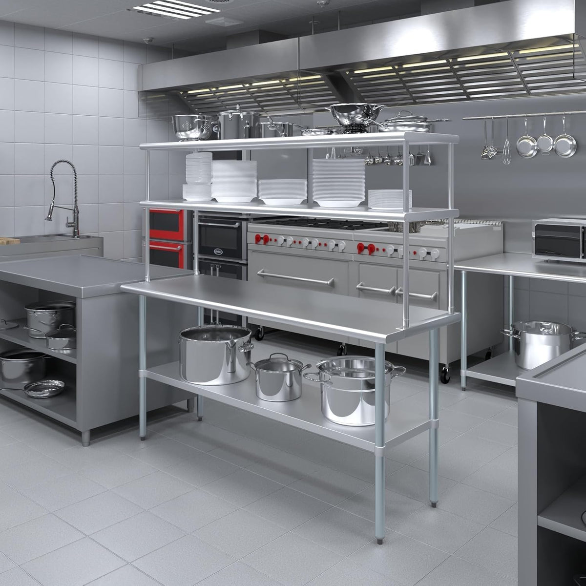 Express KitchQuip 18" x 72" Stainless Double Overshelf for Prep Wor...