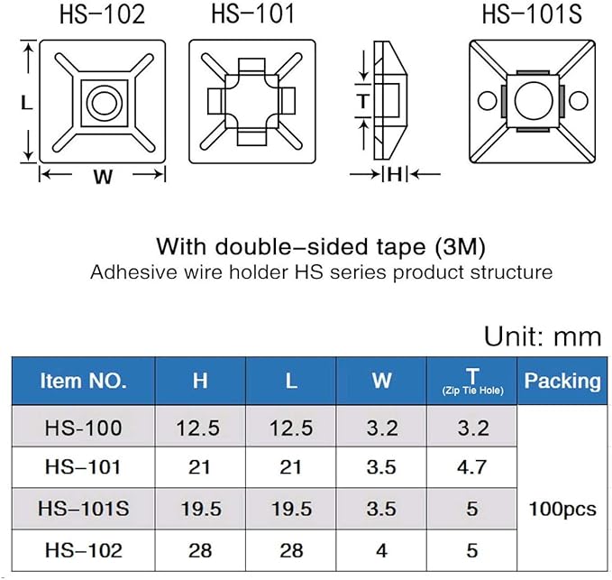 XHF 200 PCS 1/2" White Self Adhesive Cable Zip Tie Mounts Wire Cable Clips - Image 2