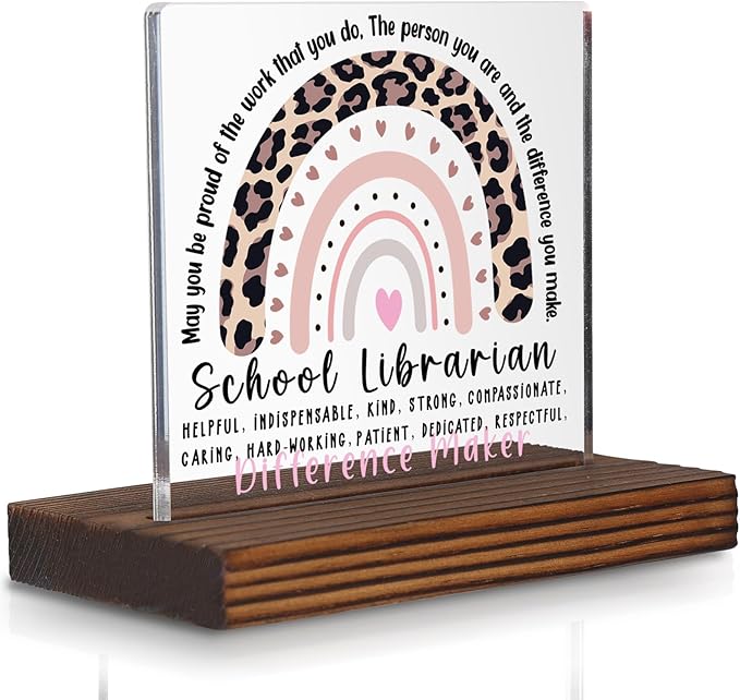 School Librarian Appreciation Gift Desk Sign, Leopard Rainbow Difference Maker by Pariveca