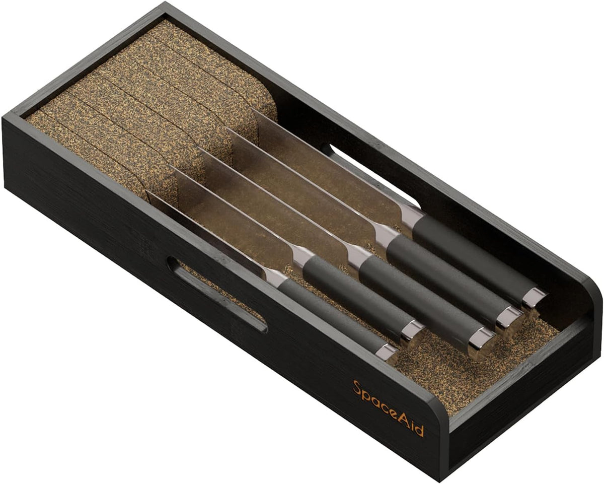 SpaceAid Knife Drawer Organizer Bamboo Insert Dock, Kitchen Steak Knives Hold...