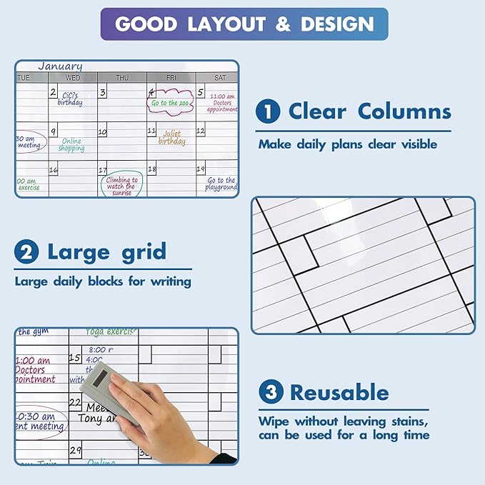 Dry Erase Two Month Laminated jumbo Wall Calendar, Huge bimonthly Vertical - Image 5