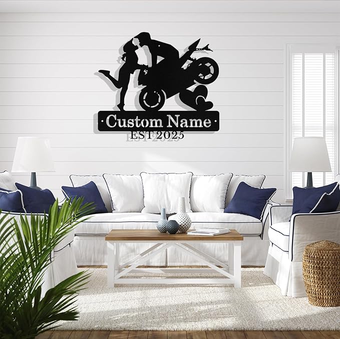 Custom Motorcycle Couple Metal Signs Personalized Biker Couple Name Sign Custom - Image 3