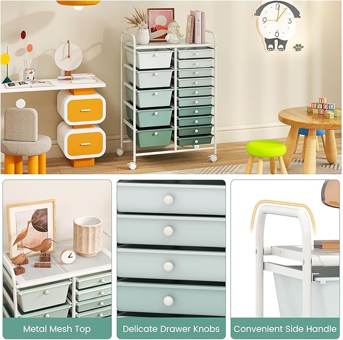 HAPPYGRILL 15-Drawer Rolling Cart, Storage Carts - Image 5