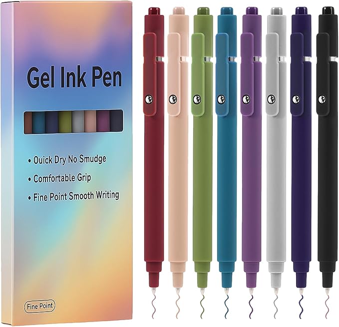 Thboxes 8Pcs Gel Pens for Journaling, 0.5mm Fine Tip Retractable Colorful Pens by Thboxes