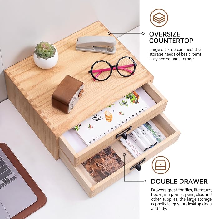 Kirigen Natural Wood Desktop Storage Cabinet -Shallow Type Drawers - Image 4