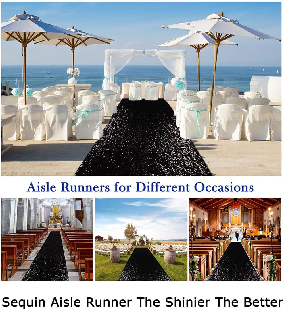 ShiDianYi Wedding Carpet Aisle Runner Black 15FT Glitter Sequin Aisle-Runner ...