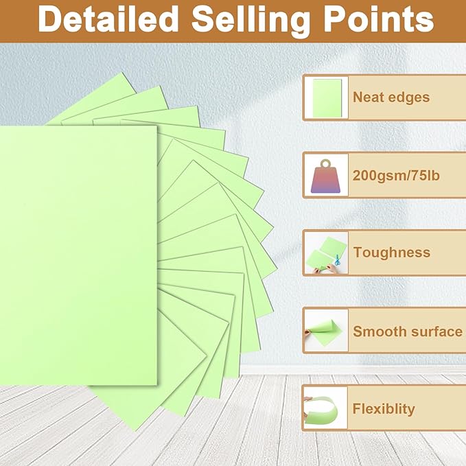 Silunkia 100 Sheets Light Green Cardstock 8.5 x 11 Certificates Paper, - Image 3