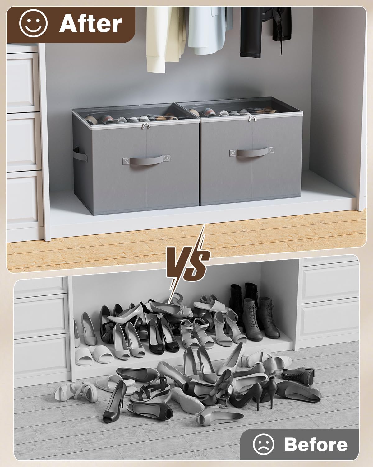 HOUSE AGAIN Shoe Organizer for Closet, 2 Pack Shoe Storage Organizer with Whe...
