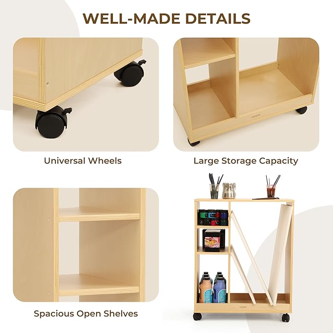 VISWIN Art Cart Organizer, Solid Pine Wood Art Supply Storage Organizer - Image 3