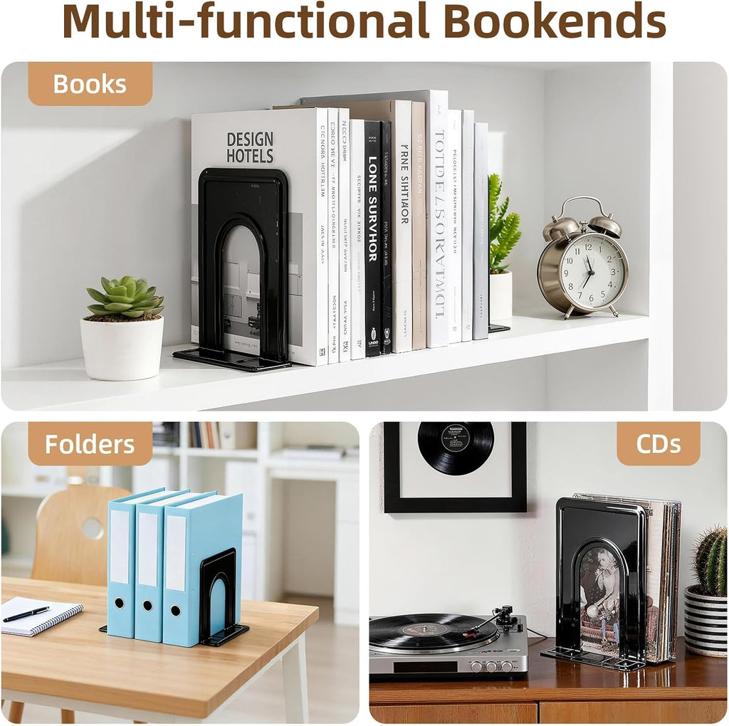 Happyhapi 14 Pair Book Ends for Shelves, 28 Pcs Metal Bookends Book Holder for Shelf, Heavy Book Stopper for Desk, Simple Library Office Home Bookend, 4.9 x 5.7 x 6.5 in, Black (Pack of 2)