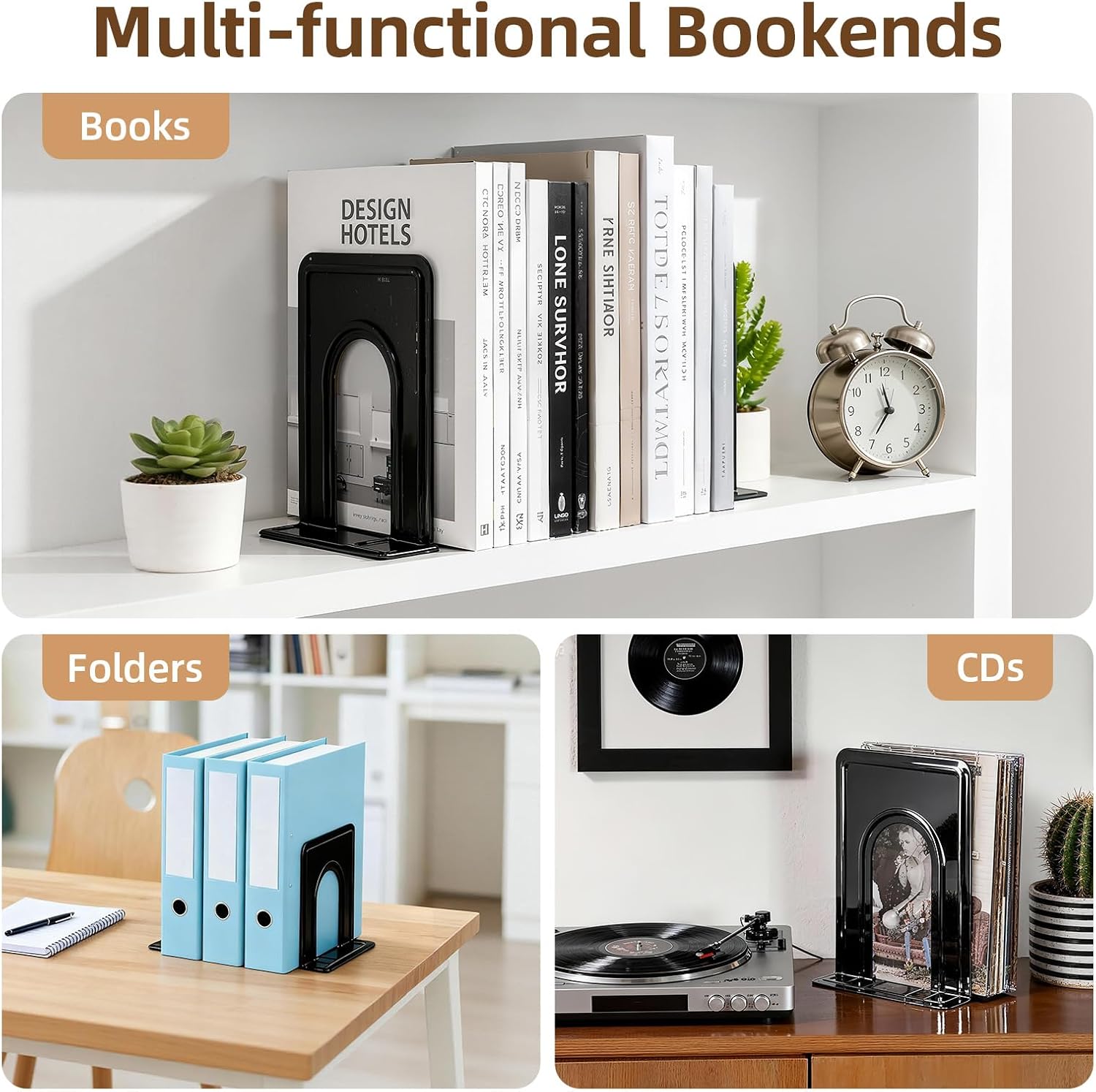 Happyhapi 14 Pair Book Ends for Shelves, 28 Pcs Metal Bookends Book Holder for Shelf, Heavy Book Stopper for Desk, Simple Library Office Home Bookend, 4.9 x 5.7 x 6.5 in, Black (Pack of 2)