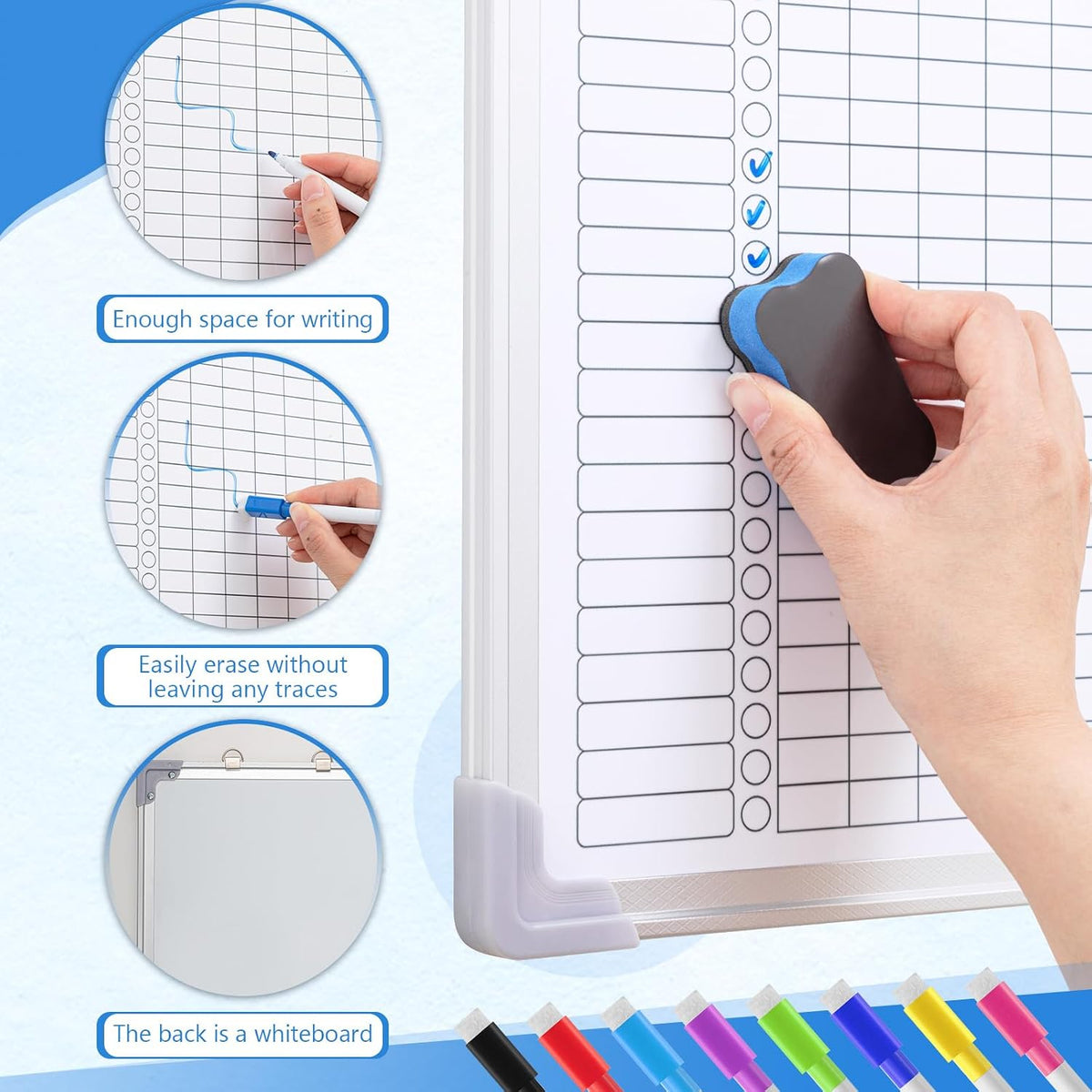 16" X 12" Magnetic Chore Chart Dry Erase Whiteboard, Vertical