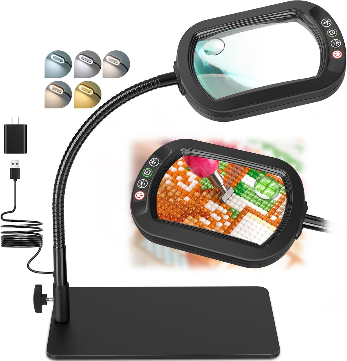 30X 12X Rectangle Magnifying Glass with Light and Stand, Real Glass Lens