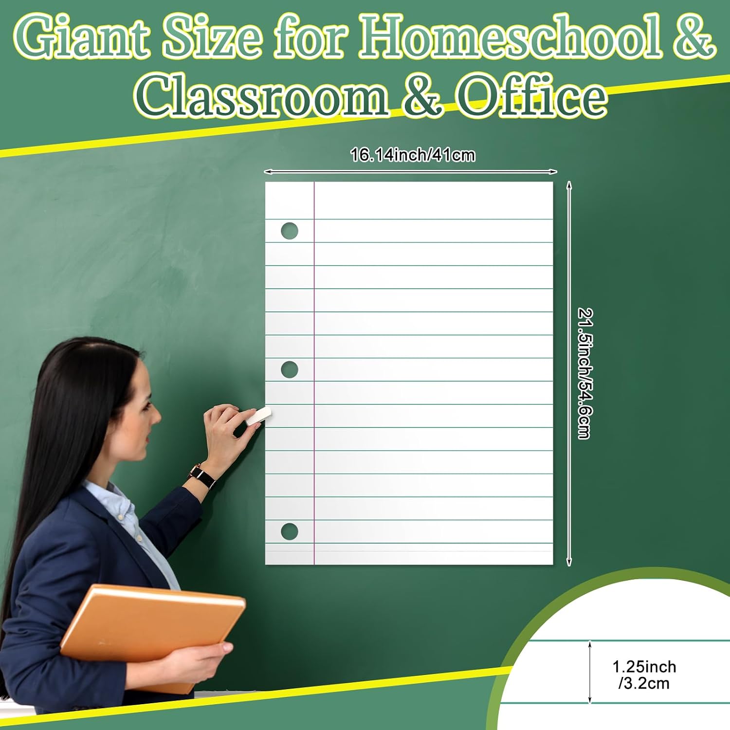 Chinco 4 Pcs 21.5 x 16" Giant Magnetic Lined Paper for Whiteboard Magnetic Dry Erase Notebook Paper for Classroom Elementary Must Have Erasable Writable Handwriting Homeschool Teaching Supplies