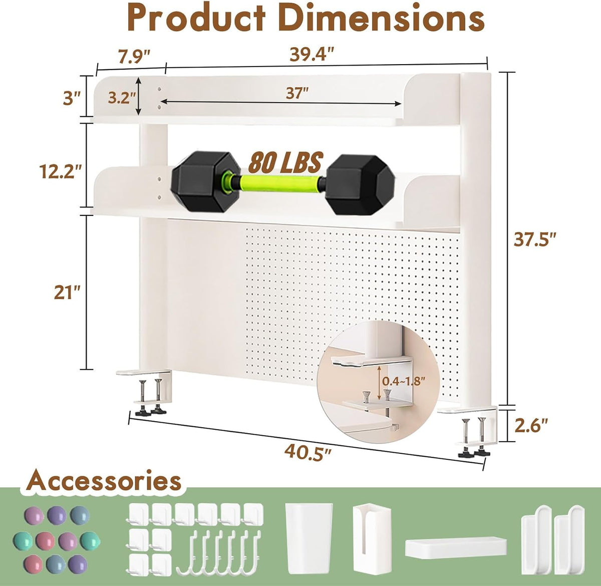 Clamp On Desk Shelf Organizer with Pegboard Desk Hutch Dorm with Storage Book...