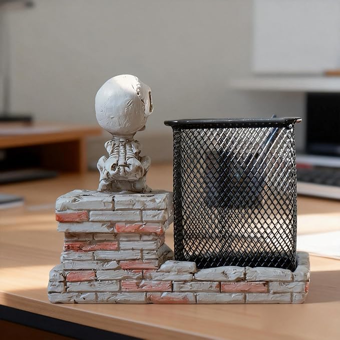 Daisylily Skull Pencil Holder, Skeleton Pen Cup, Mesh Pen Holder - Image 4