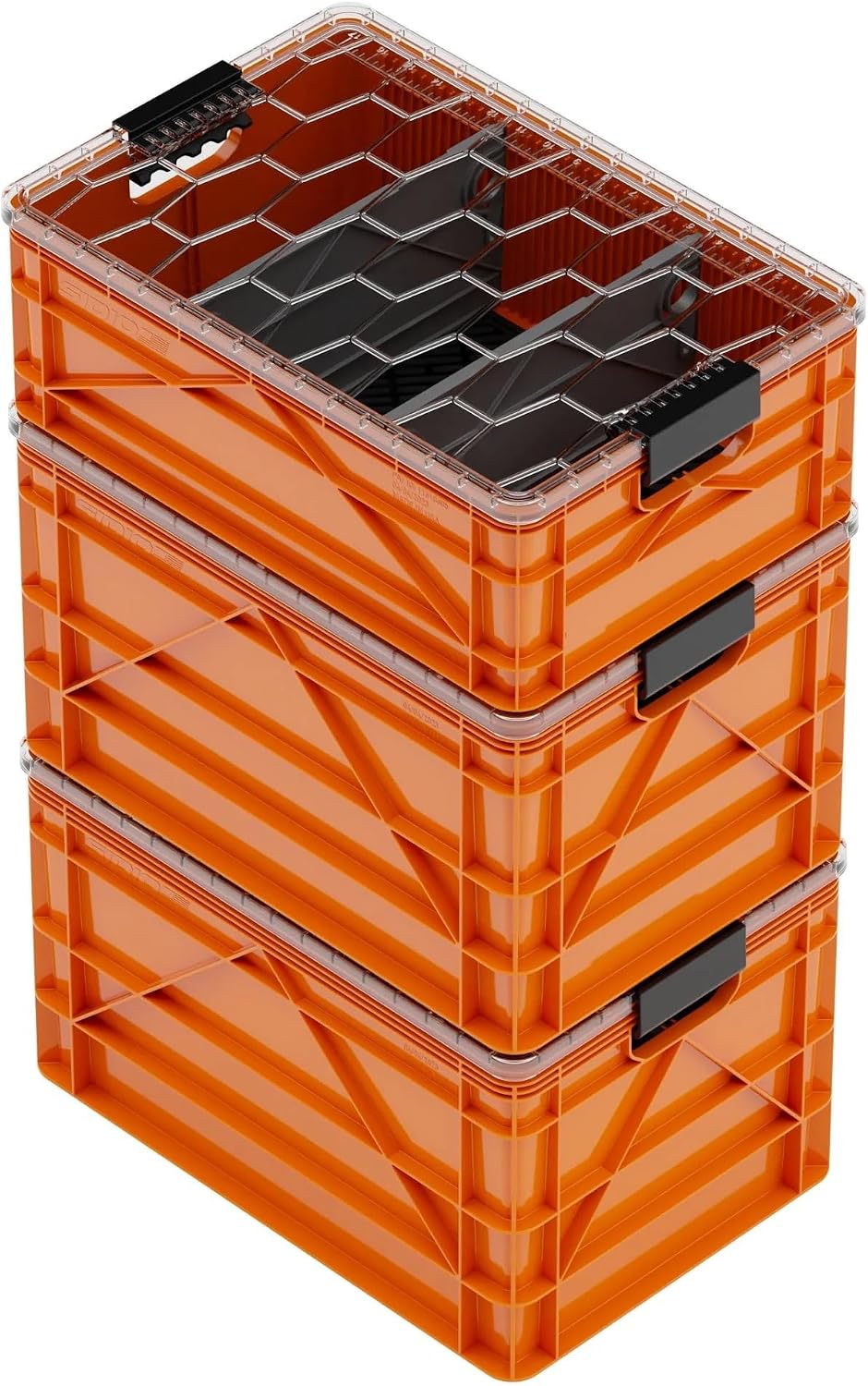SIDIO Pro Pack, HD Stackable Storage Bins with Lids & Dividers, Orange