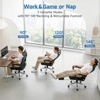 Ergonomic Office Chair with Footrest, 90-145° Reclining Desk Chair with Adjustable Lumbar Support & Headrest, High Back Mesh Computer Chair for Home Office/Gaming, 350lbs Capacity