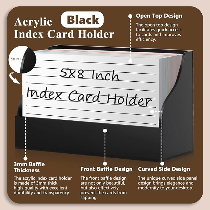 SHIQIKEJIPTY 5X8 Index Card Holder Acrylic Black Note Card Holder Index Card - Image 3