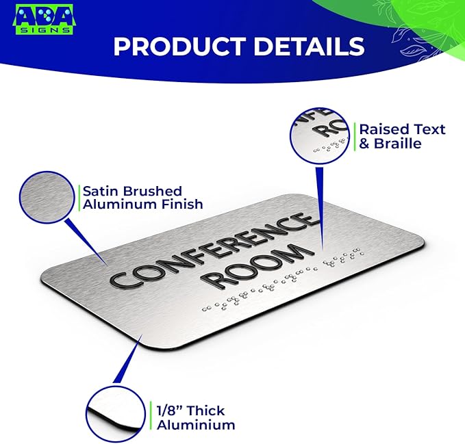 ADASigns Conference Room Sign 7" W x 4" H Durable Brushed Aluminum - Image 3