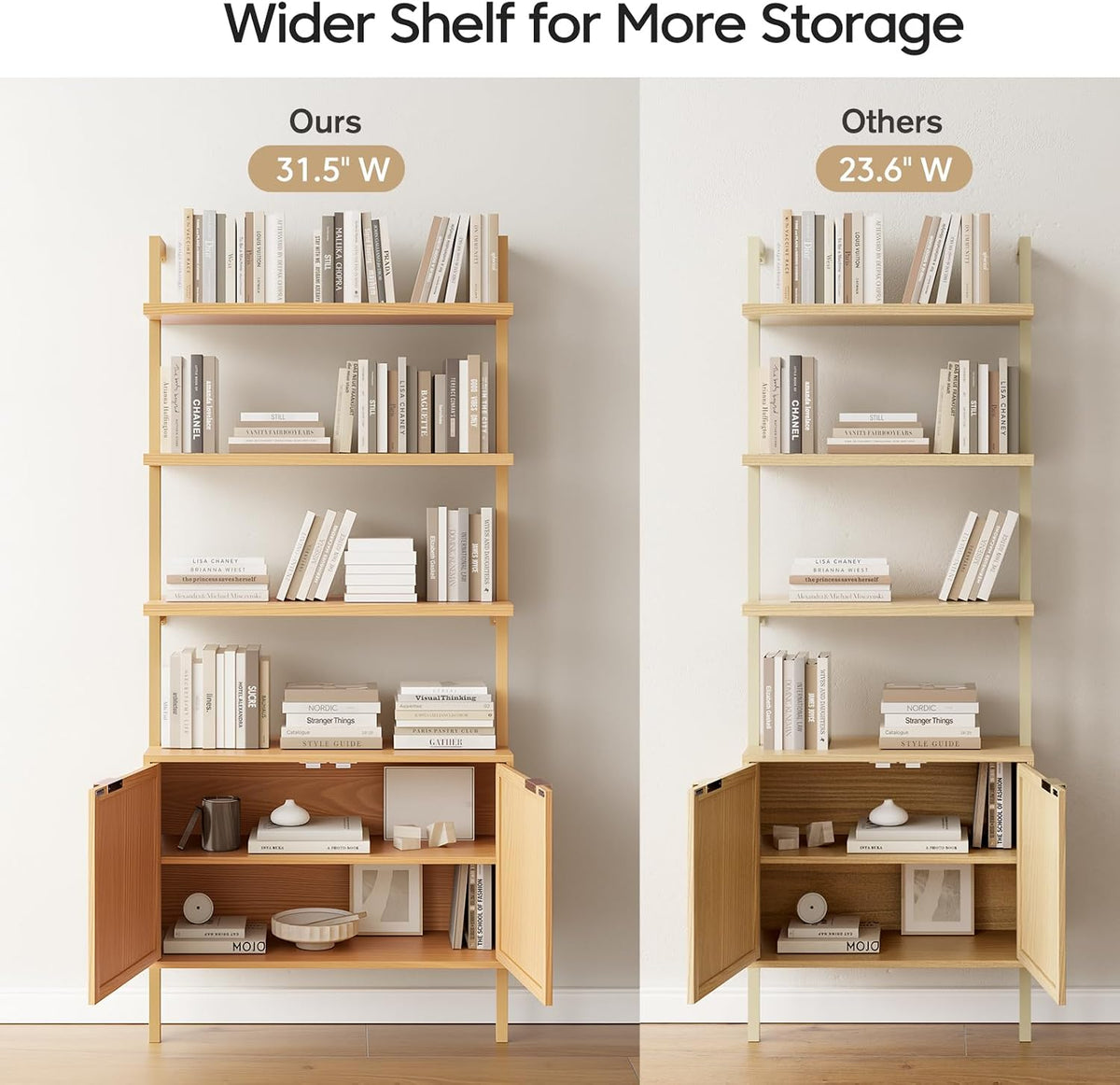 71in Rattan Ladder Bookshelf - 31.5in Wide Book Shelf with Storage, 6-Tier Bo...