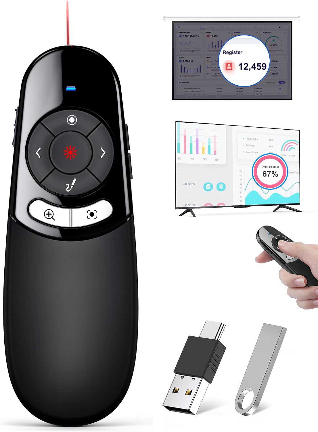 2IN1 Laser Pointer Digital Presentation Clicker on TV Screen w USB Flash Drive