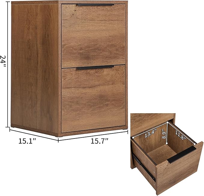 FATIGOS Wooden 2 Drawer File Cabinet, Wood Vertical Filing Cabinet Fits Hanging - Image 3