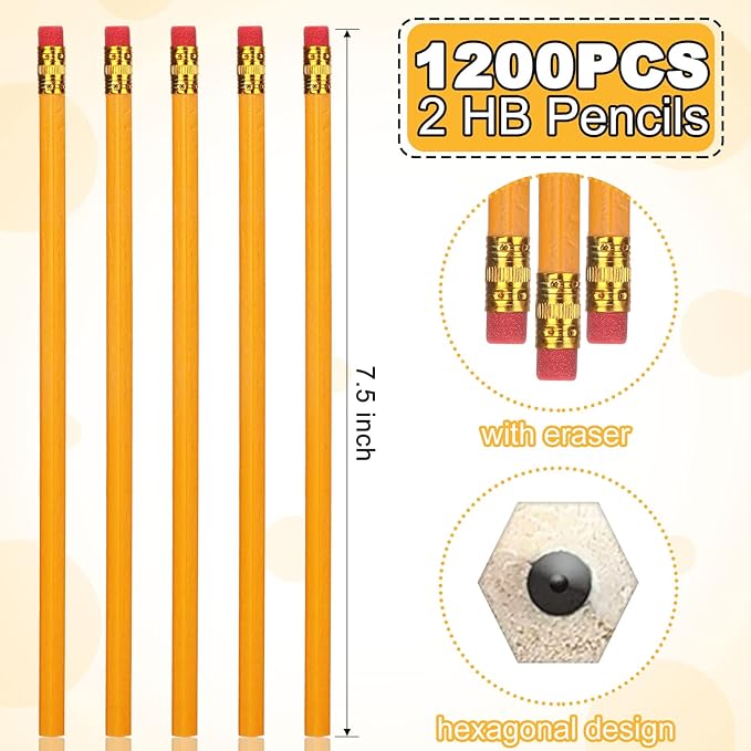 Zhehao 1200 Pcs #2 HB Pencils Yellow Pencils, Wood Cased Unsharpened Graphite - Image 2