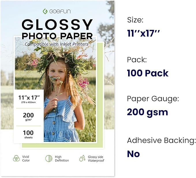 11x17 Photo Paper Glossy, Goefun 200 GSM/54 LB Photo Printer Paper - Image 2