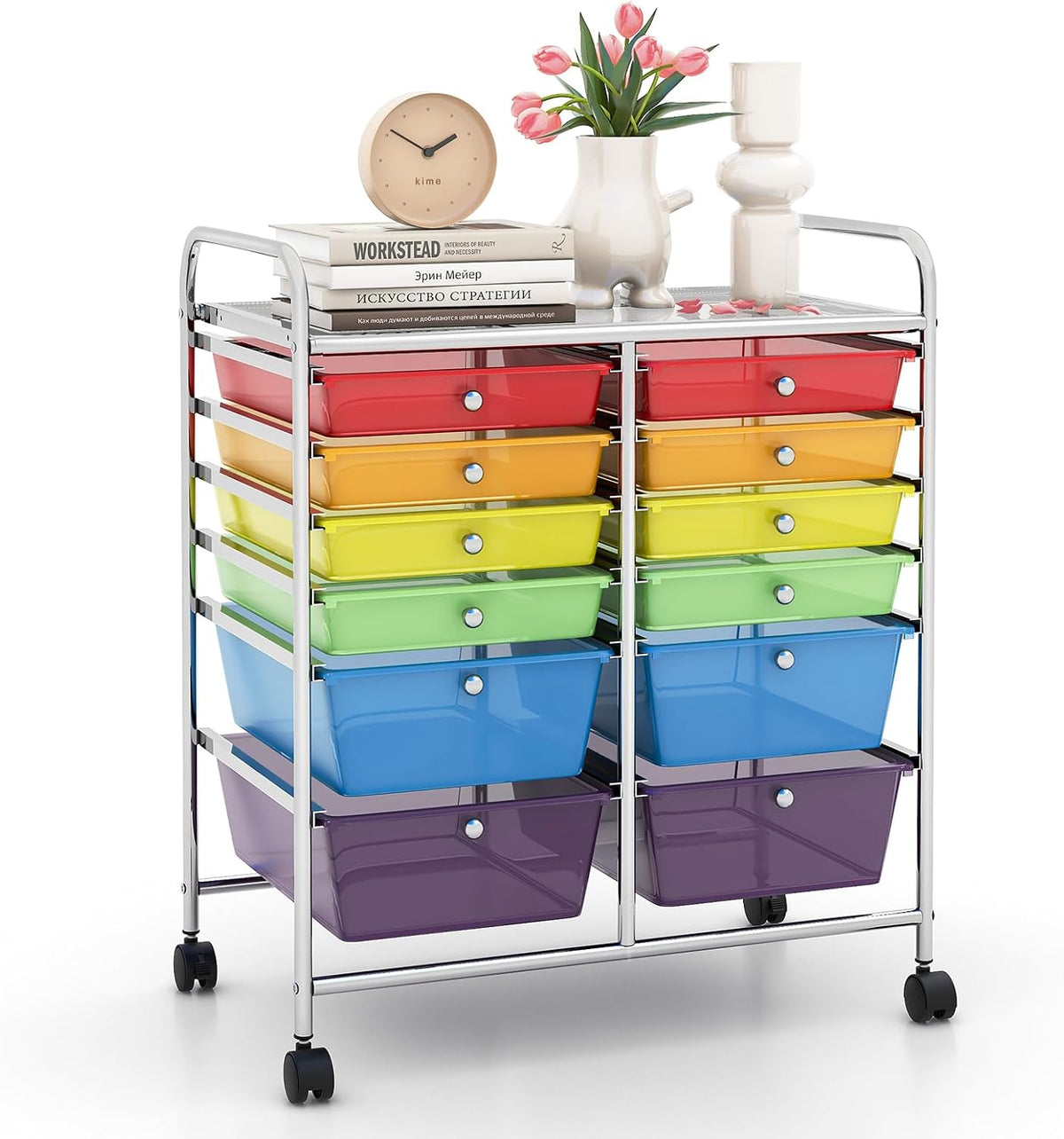LDAILY 12 Drawer Rolling Storage Cart, Craft Cart Organizer on Wheels w/Metal