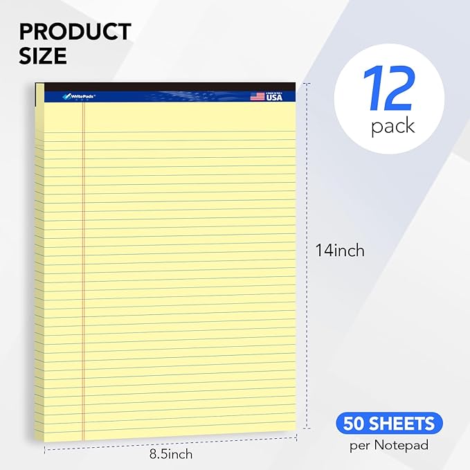 WritePads Legal note pads 8.5"x14" Legal Pads, Wide Ruled, Canary Paper - Image 2