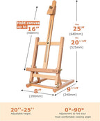 DJAR 25" Tabletop Easel for Painting, Adjustable Beech Wood Table Top Wooden - Image 2